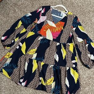 Amazon Multicolor Geometric and Leaf Print Babydoll Dress